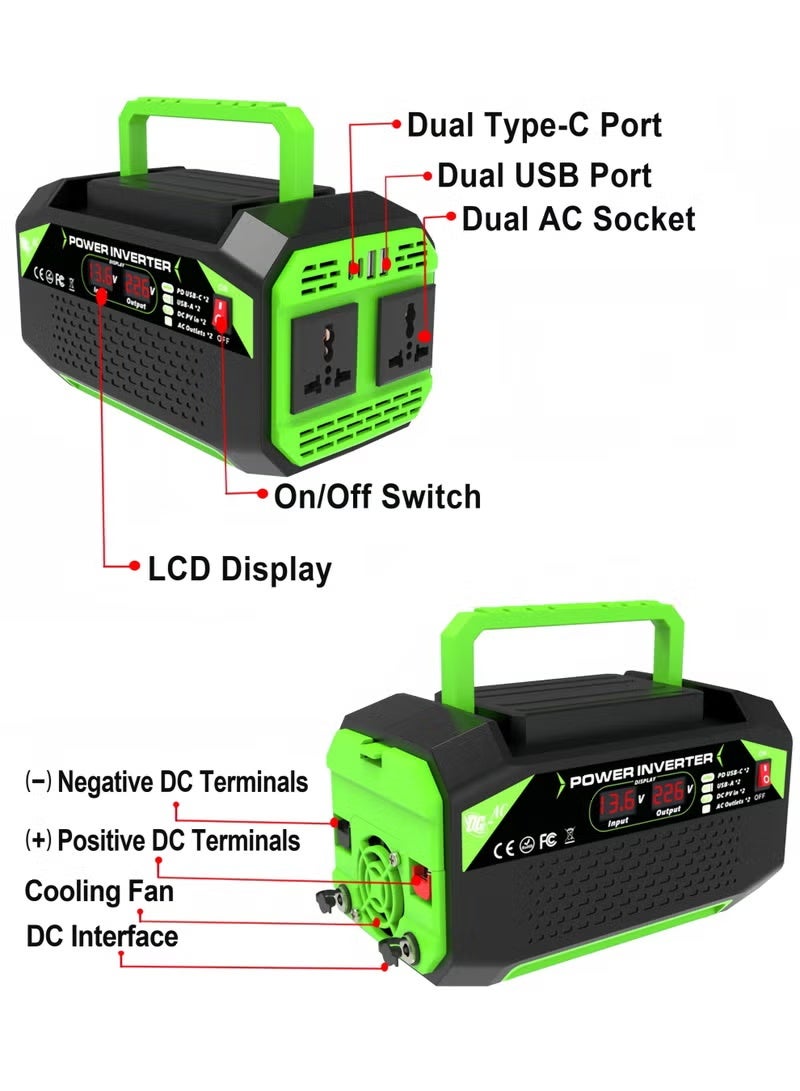 300W Car Power Inverter 12V DC to 220V–230V AC, Dual AC Outlets, 2 USB & 2 Type-C Ports, Portable Converter for Small Appliances - Image 3